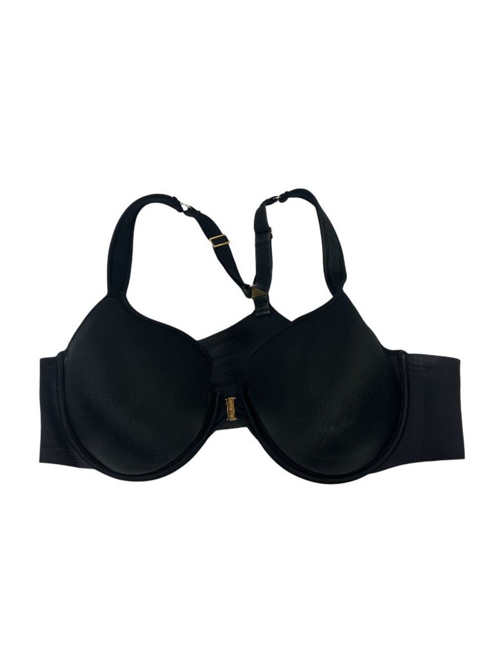 Aisilin Black Full Coverage Underwire Bra Gold Front Clasp Closure 44D